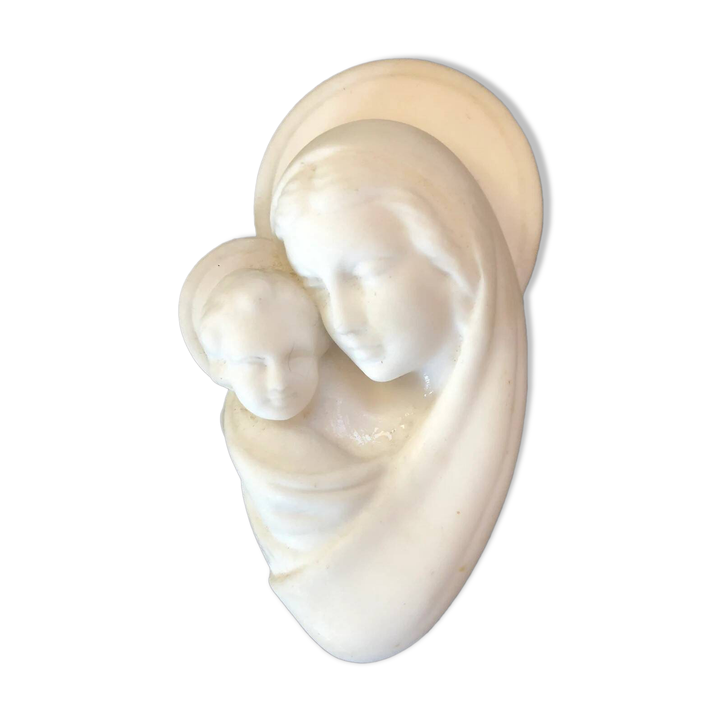 Virgin and Child bas relief in alabaster on black marble Inactive Photos