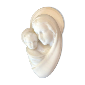 Virgin and Child bas relief in alabaster on black marble Inactive Photos