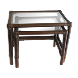 Suite de 2 tables d'appoint en bambou des années 1970