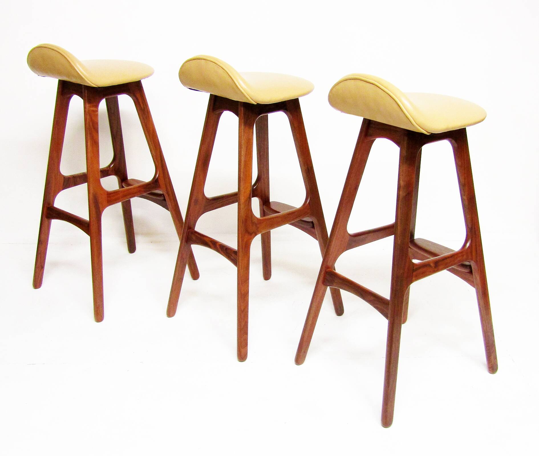 Three 1960s Danish Bar Stools In Rosewood & Leather by Erik Buch