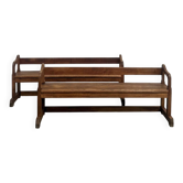 Pair of communal benches in solid oak, 1950s.