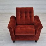 Années 1980, fauteuil relax danois meuble en velours marron/rouge.