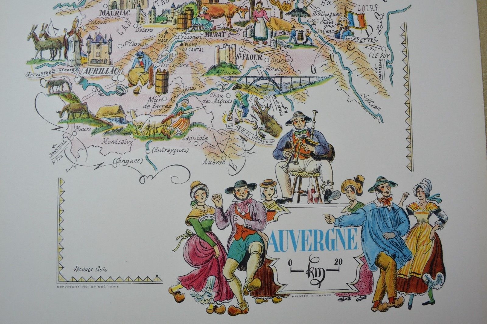 Illustrated map of the Auvergne Region of France Jacques Liozu