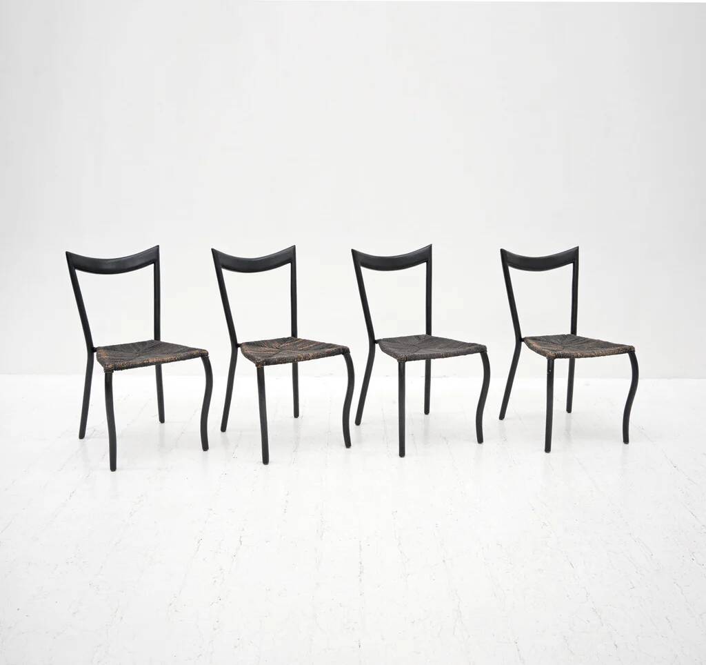 Black Manila dining chairs by Val Padilla for Conran, c.1980