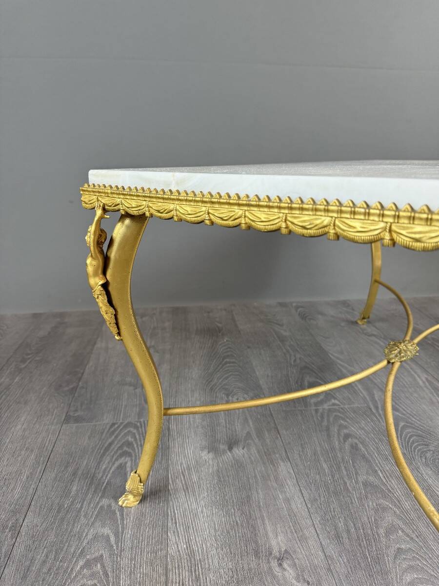 Coffee table in gilded bronze and marble, high-quality decorative work,