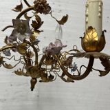 Louis XVI style chandelier in gilded metal and porcelain flowers, 20th century