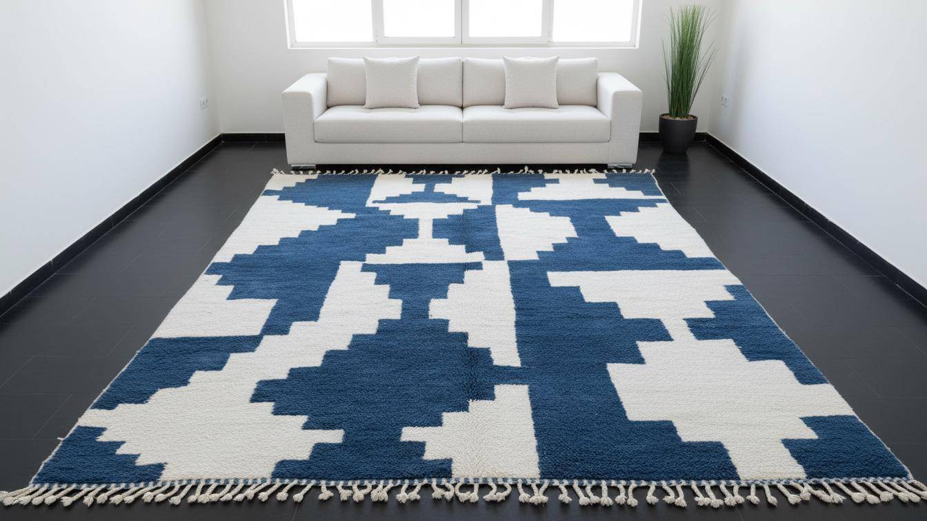 Traditional Moroccan rug, natural wool, 3 x 2 m.