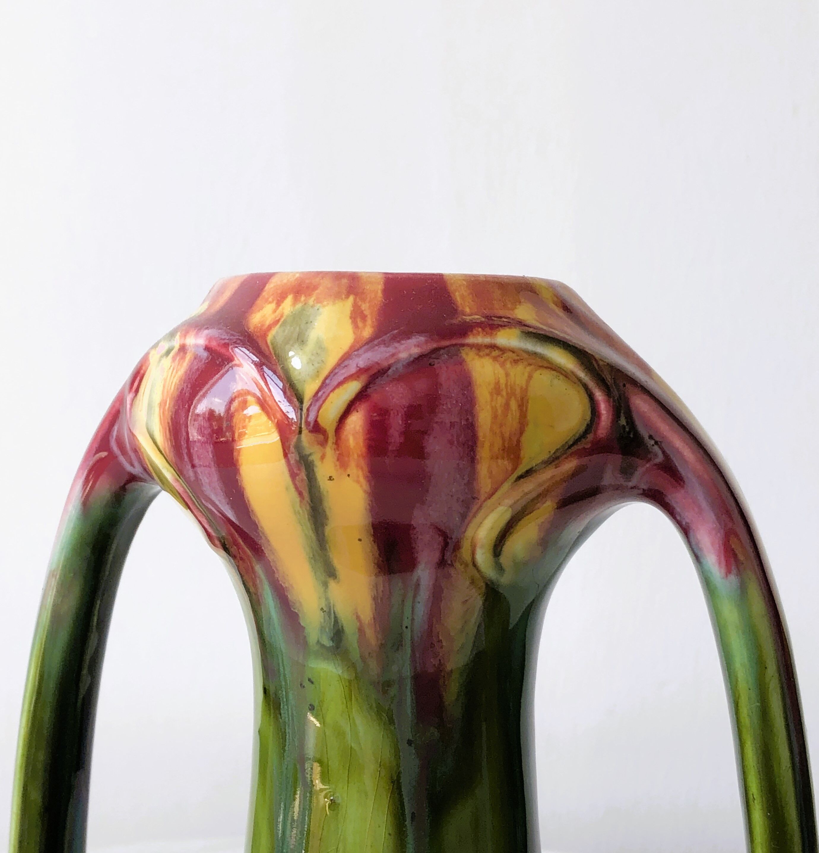 Old vase with two handles delight floral decoration style Art Nouveau Faïenceries Thulin Belgium