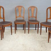Lot 6 Art Deco chairs in Walnut style Louis XVI seat leather decorated with roses
