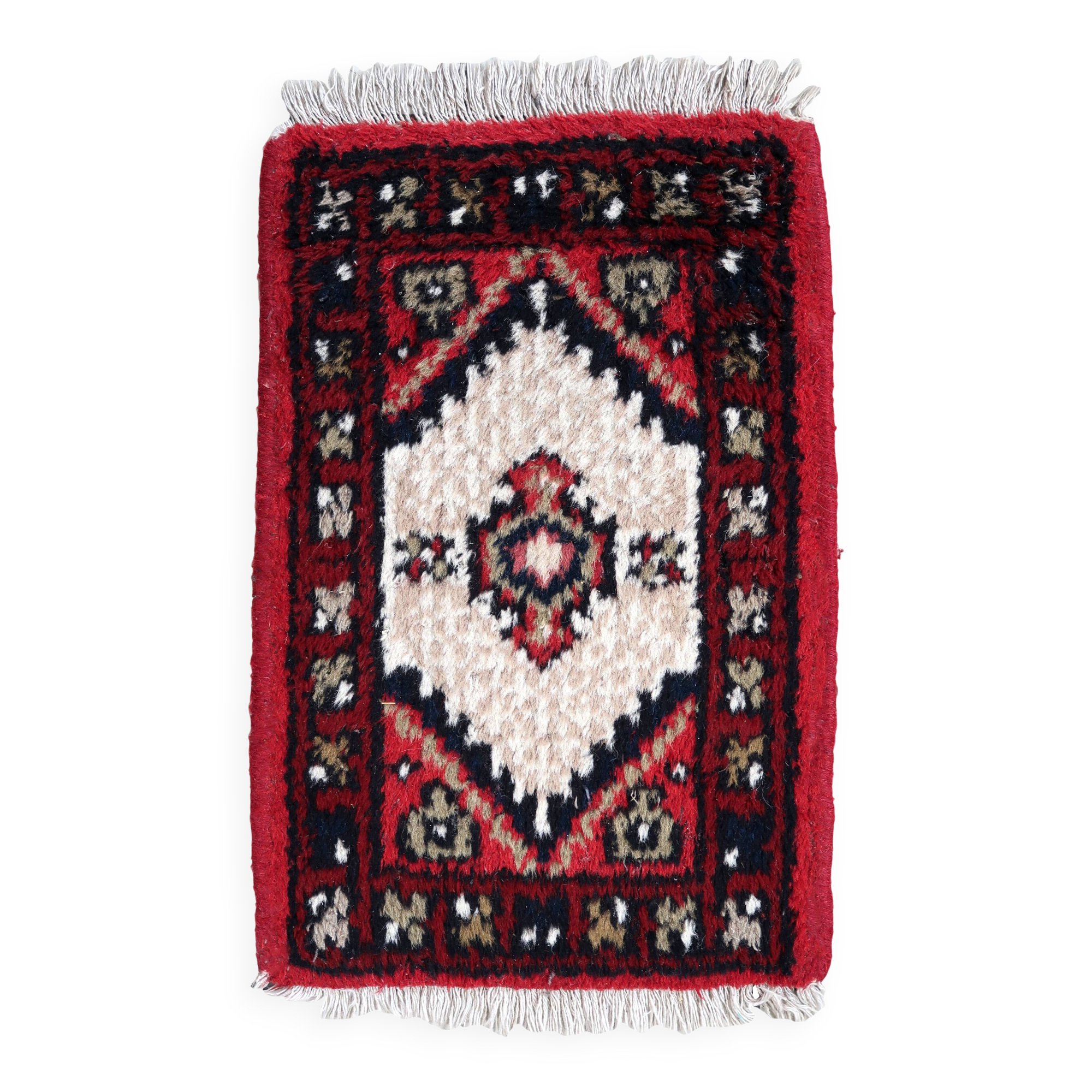 Tapis vintage du Moyen-Orient Hamadan fait main en laine – 40 x 59 cm 1970s