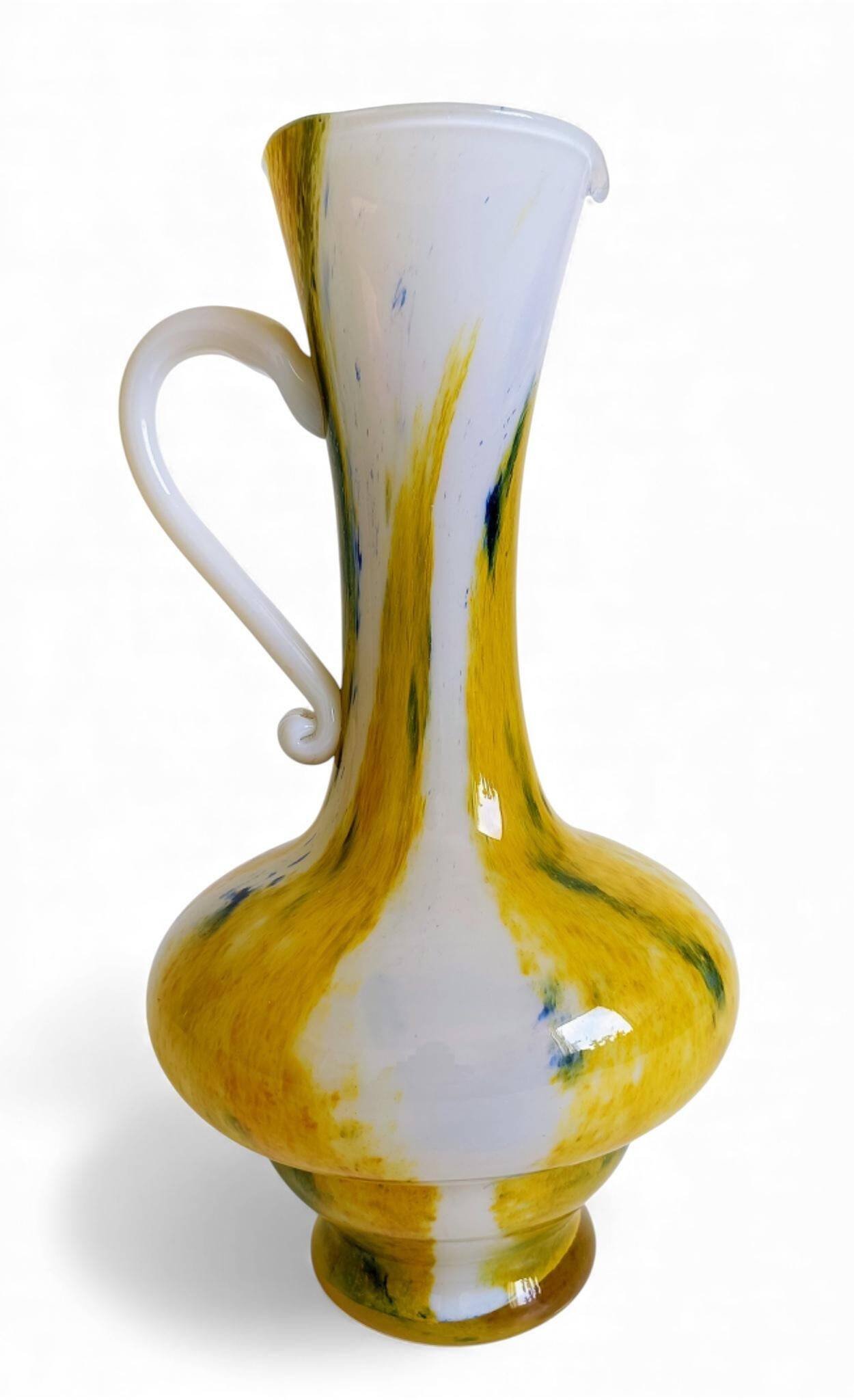 Cristallerie de Clichy White Opaline Pitcher Vase, Handmade in France