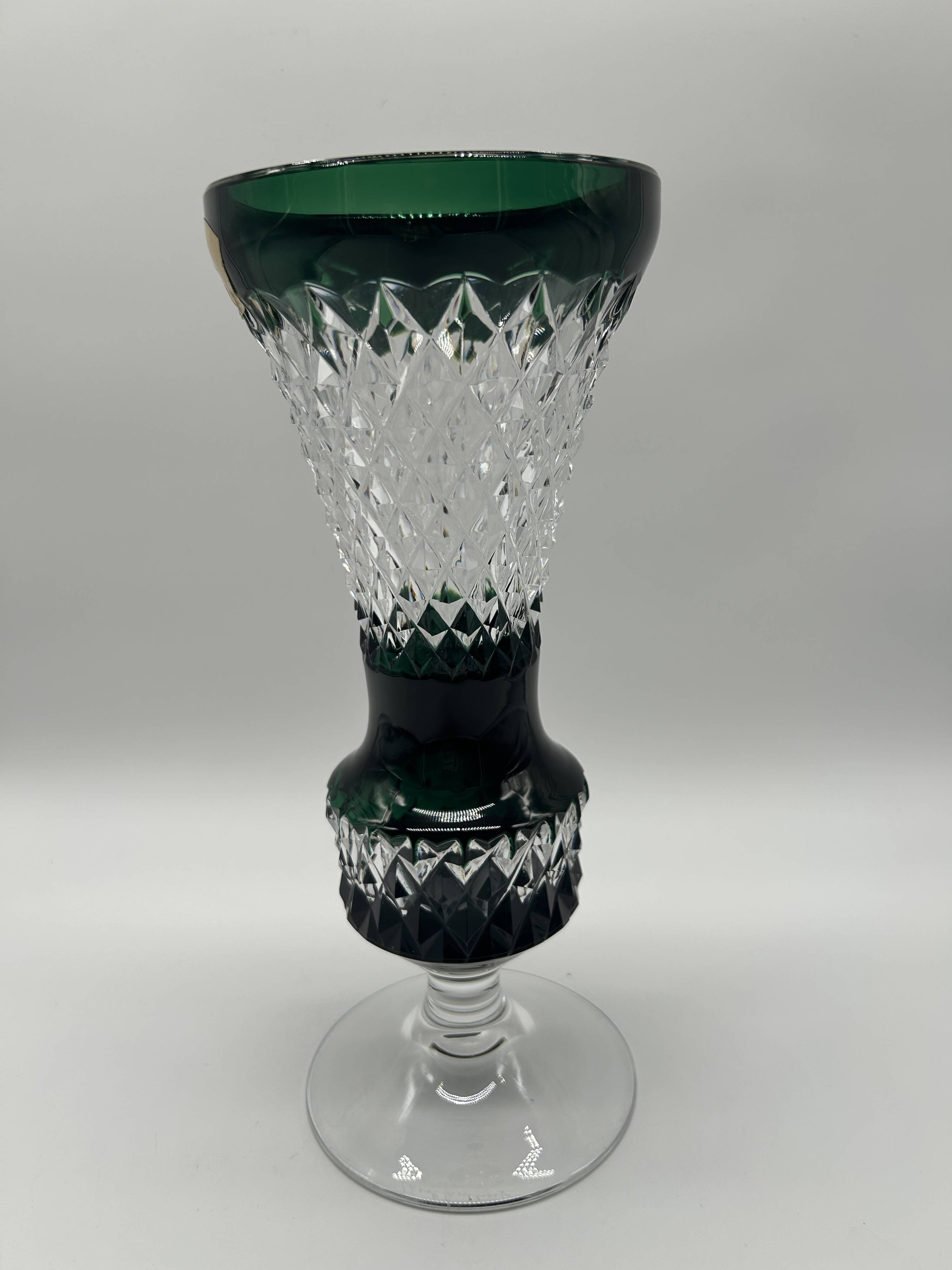 Val Saint-Lambert crystal vase, cut and lined in green