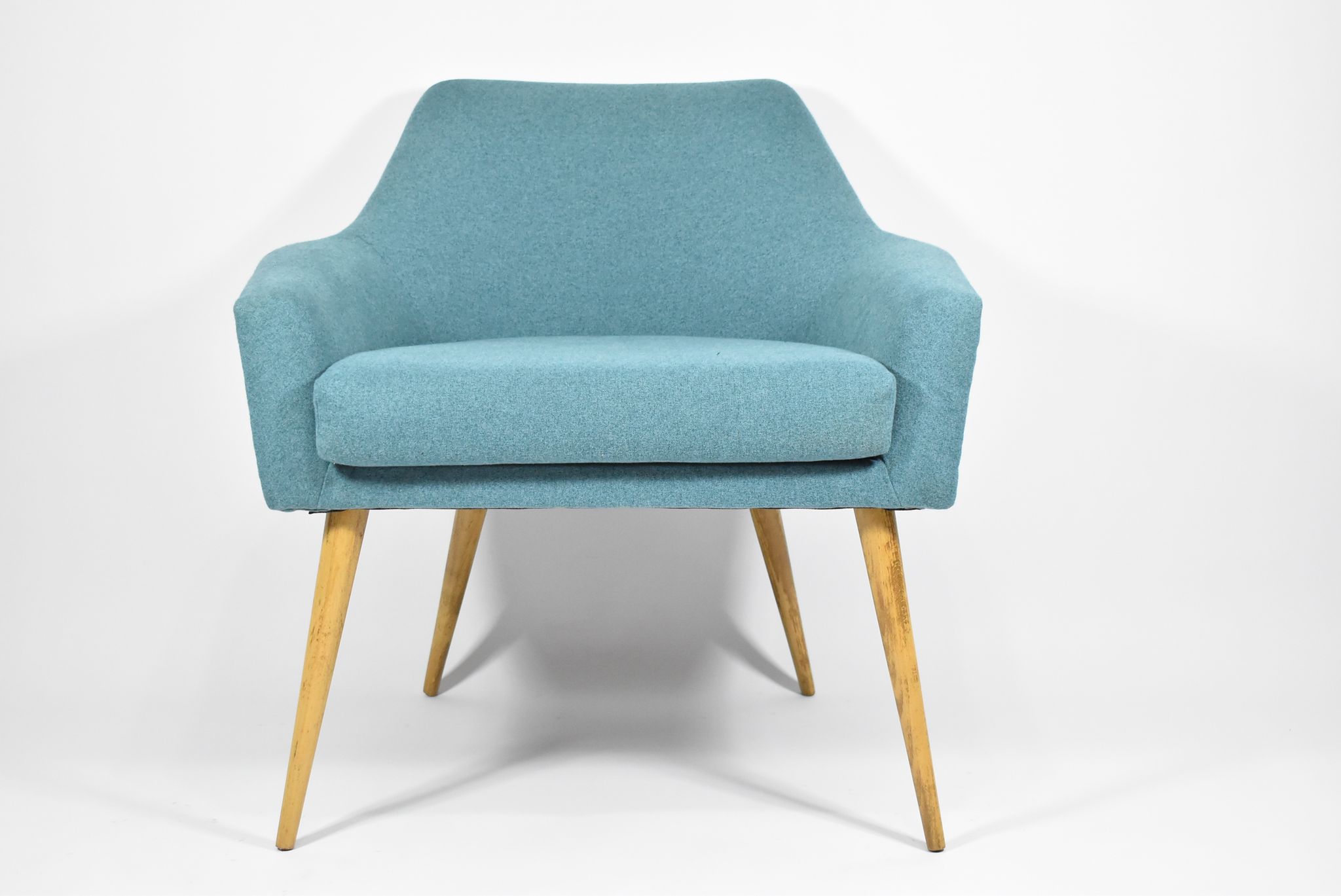 Vintage armchair Shell, turquoise fabric, 1960s, restored