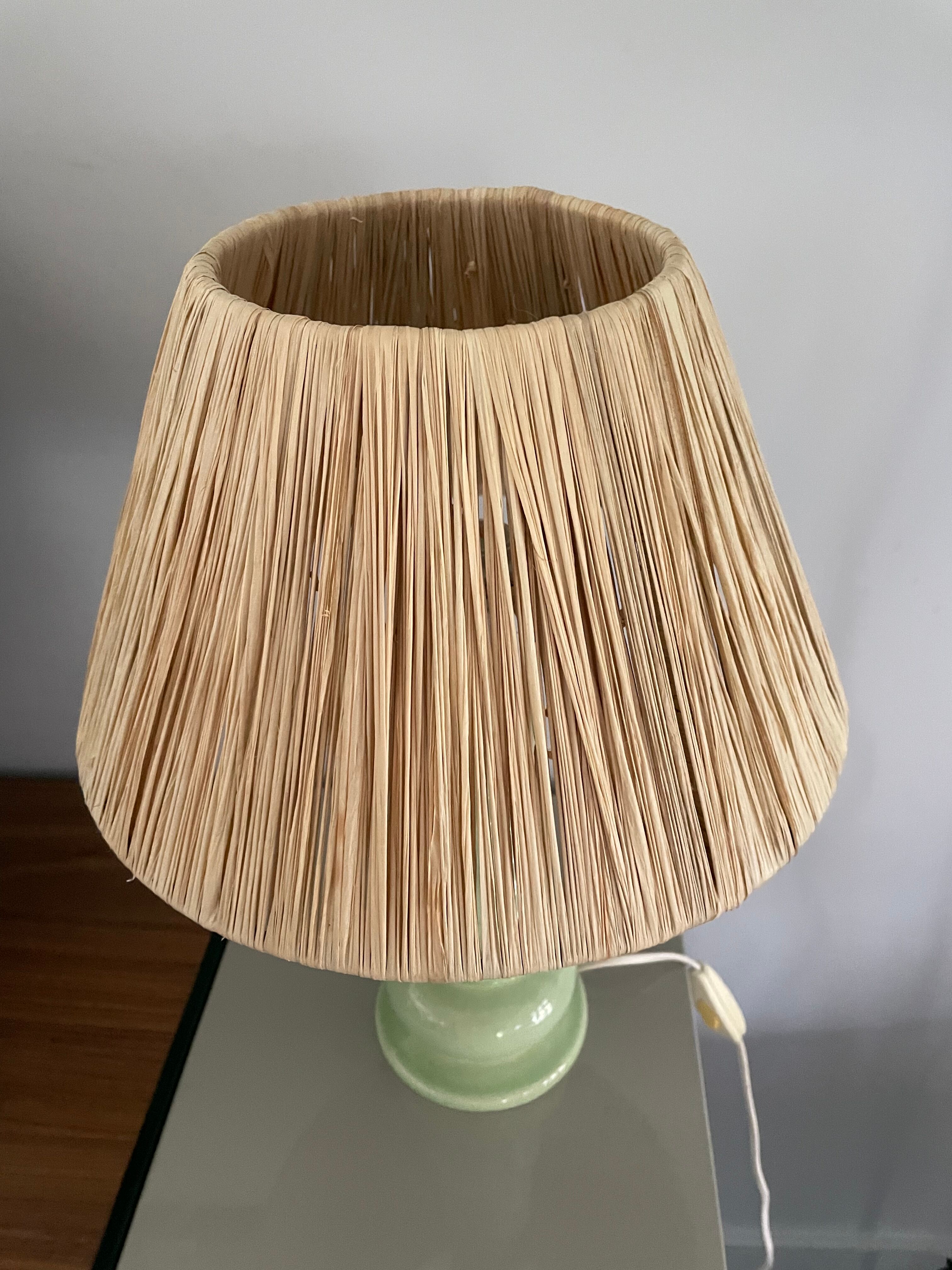 Lampe vintage pastel abat-jour raphia