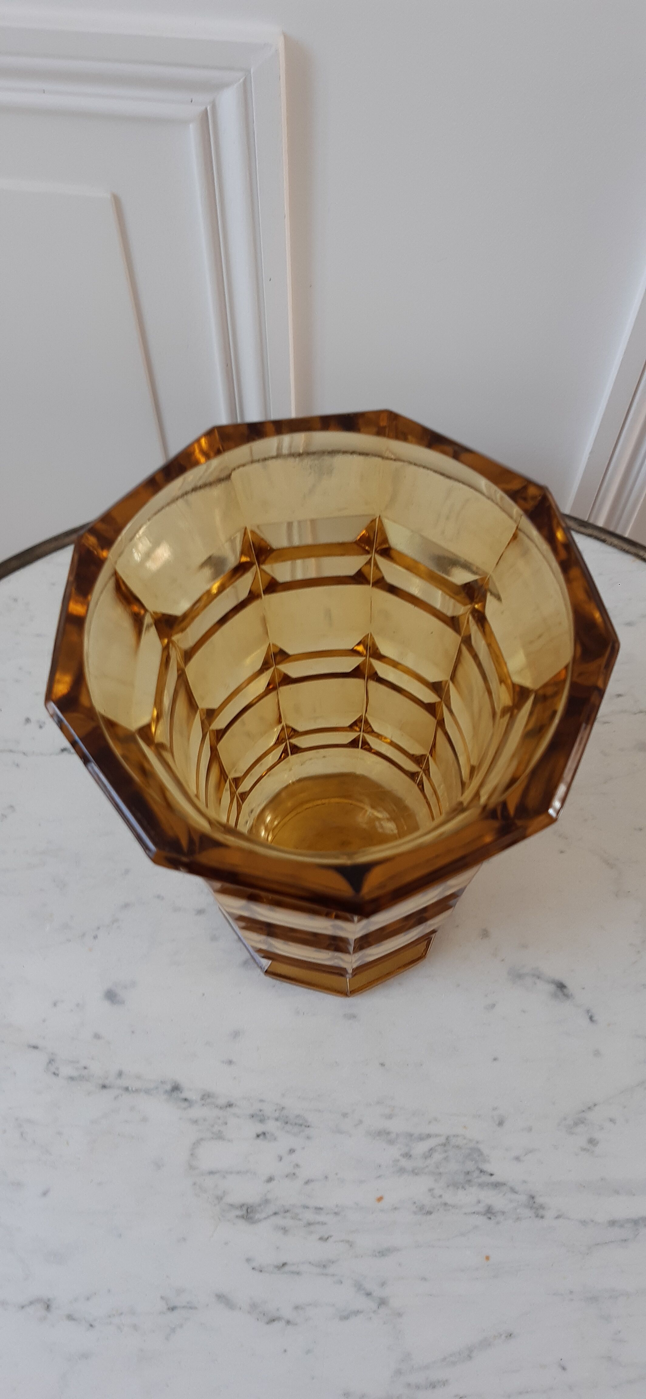 Faceted amber glass vase 70s