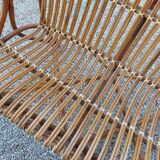 Set bench table and two armchairs in rattan 1950 vintage