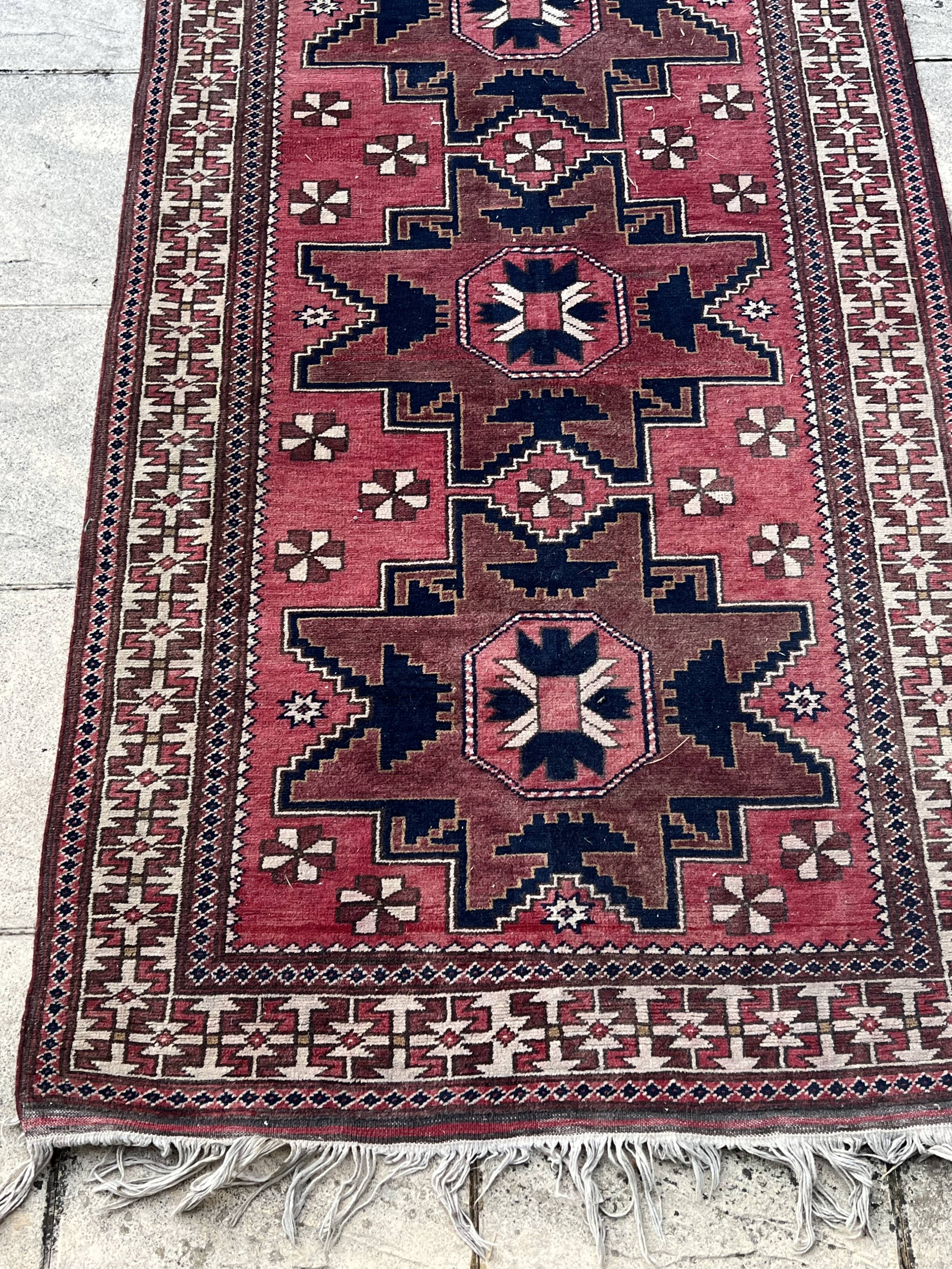 Tapis Lesghi vintage laine fait main – motifs géométriques étoile –Turquie