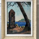 Landscape painting sea old watercolor signed