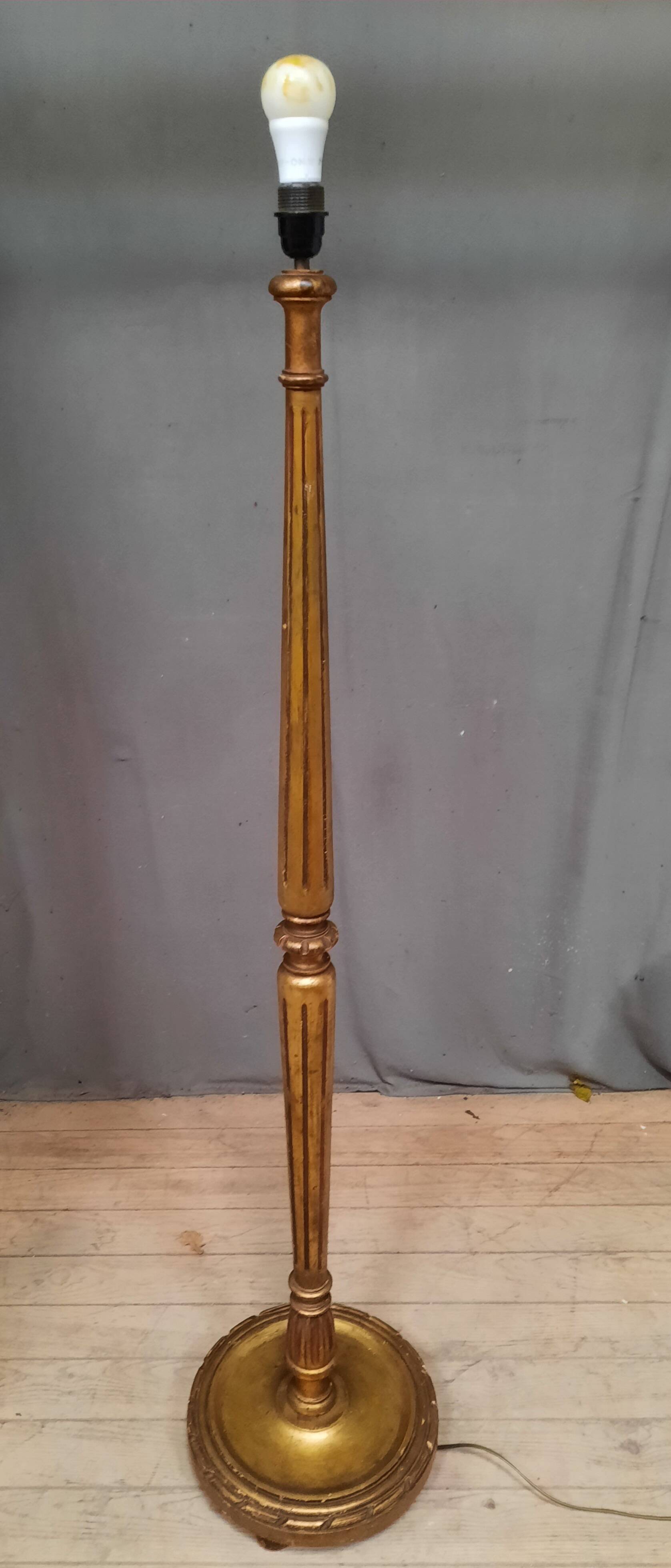 Golden wood floor lamp