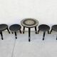 Antique hand-carved coffee table with 6 stools by Ettore Zacchari, 1900s.