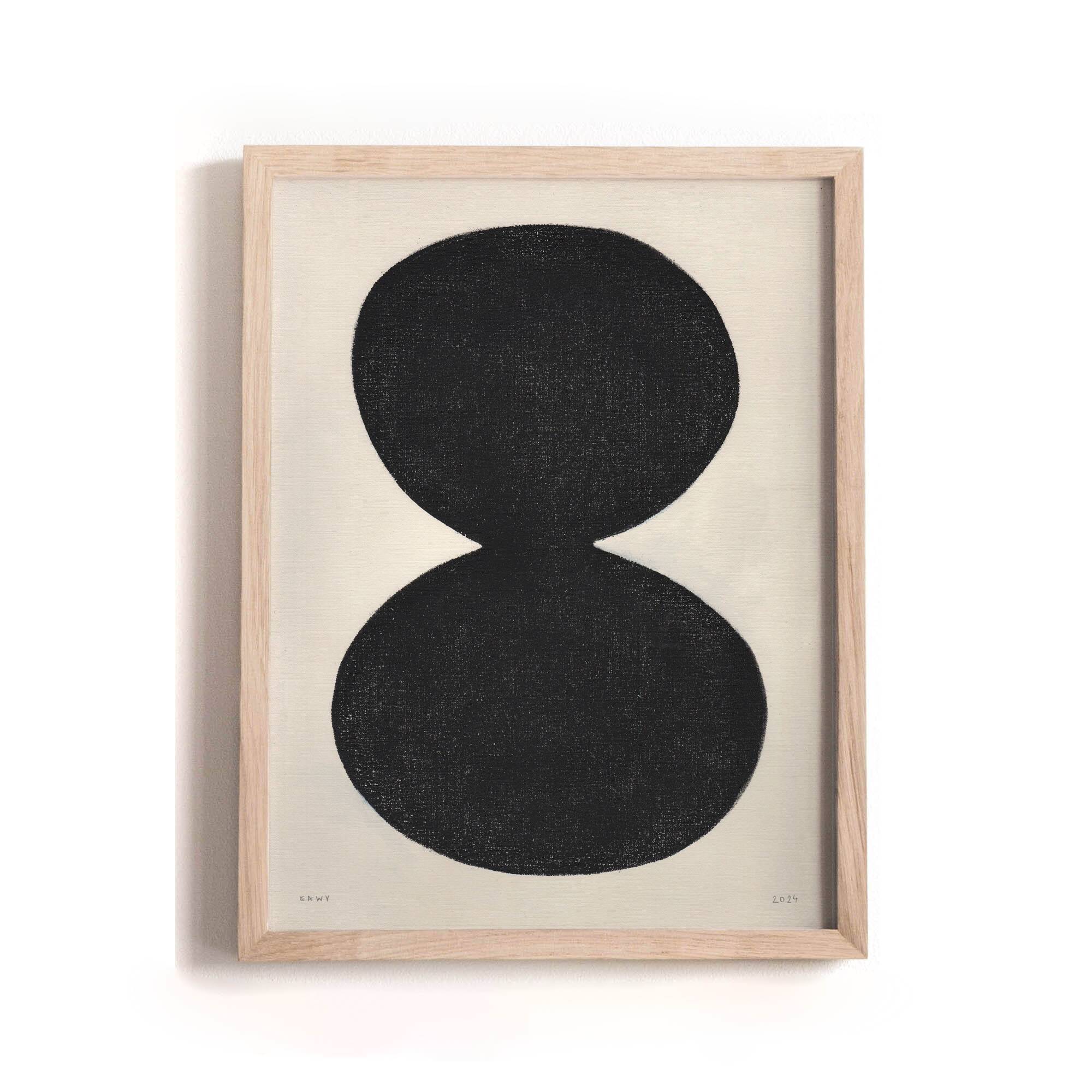 Framed painting 30x40cm abstract black signed Eawy