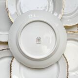 7 Vintage White and Gold Porcelain SPF Dinner Plates – Geometric