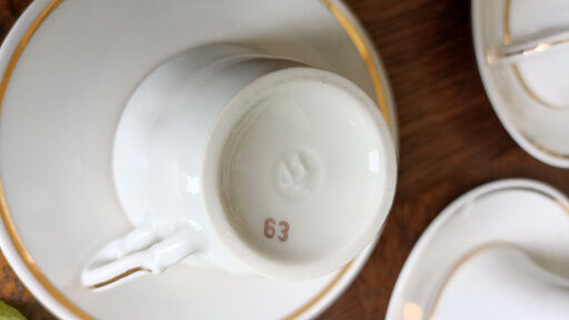 6 Yugoslav porcelain coffee cups - FP Zaječar - white and gilding