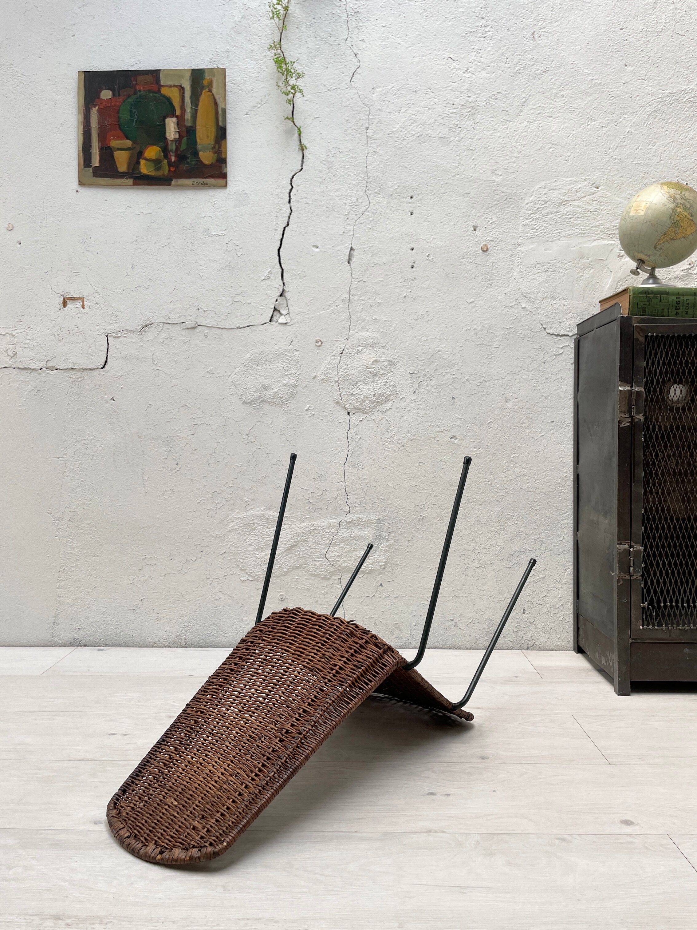 Vintage chair in wicker and metal circa 1950