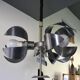 Space-age pendant lamp with 3 stainless steel lights and brushed aluminum adjustable in height - design 1970