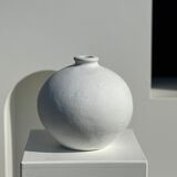 Handcrafted terracotta ball vase painted white H:24 D:26