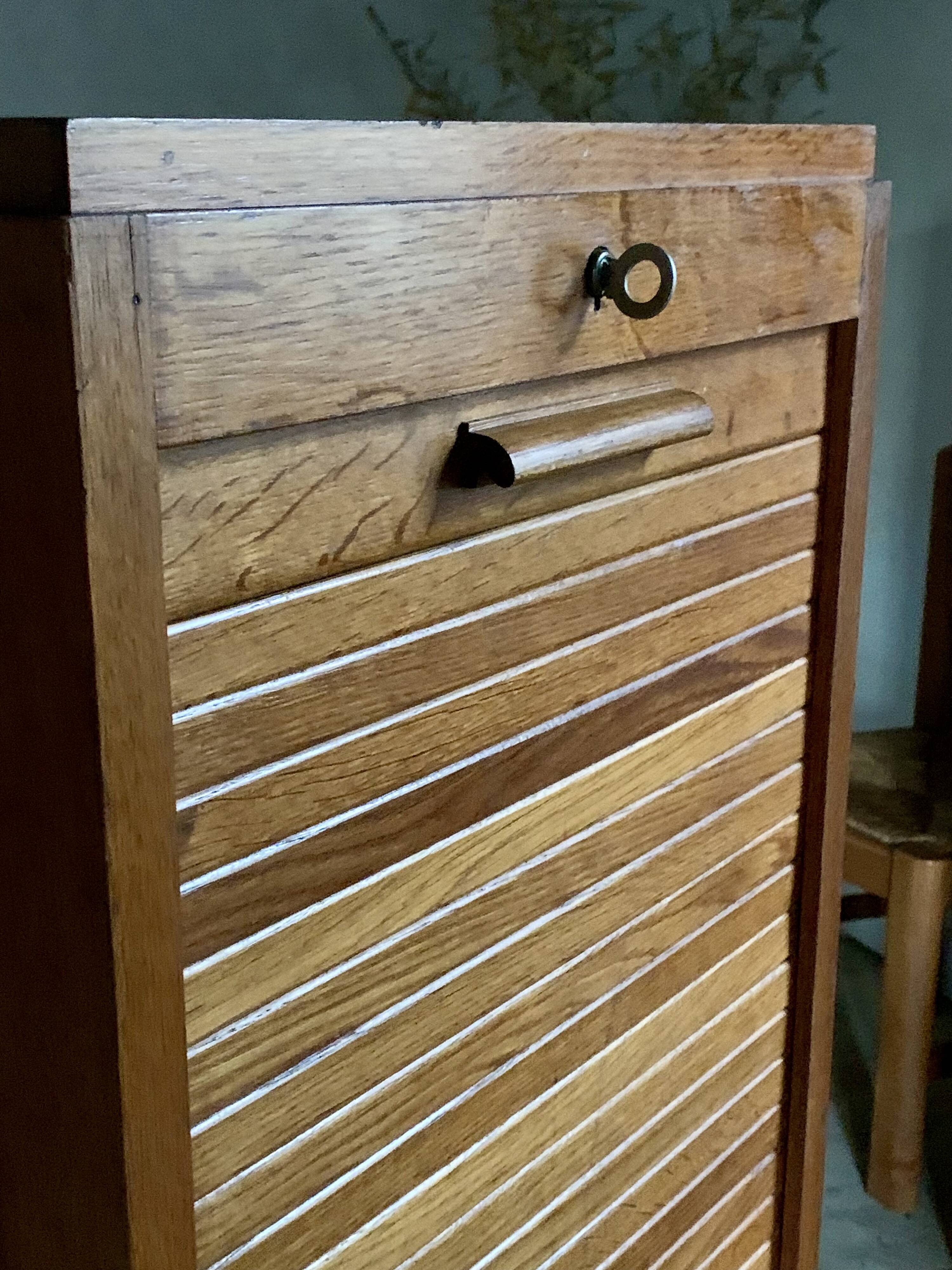 Vintage oak curtain filing cabinet
