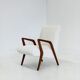 Italian mid-century lounge chair in cherry wood with white bouclé
