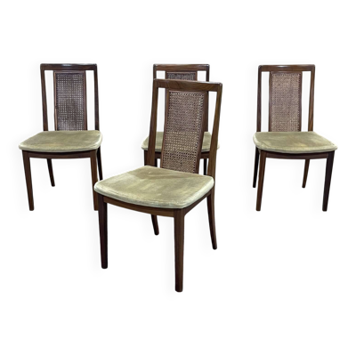 Suite de 4 chaises en teck de la marque G-plan avec dossier canné