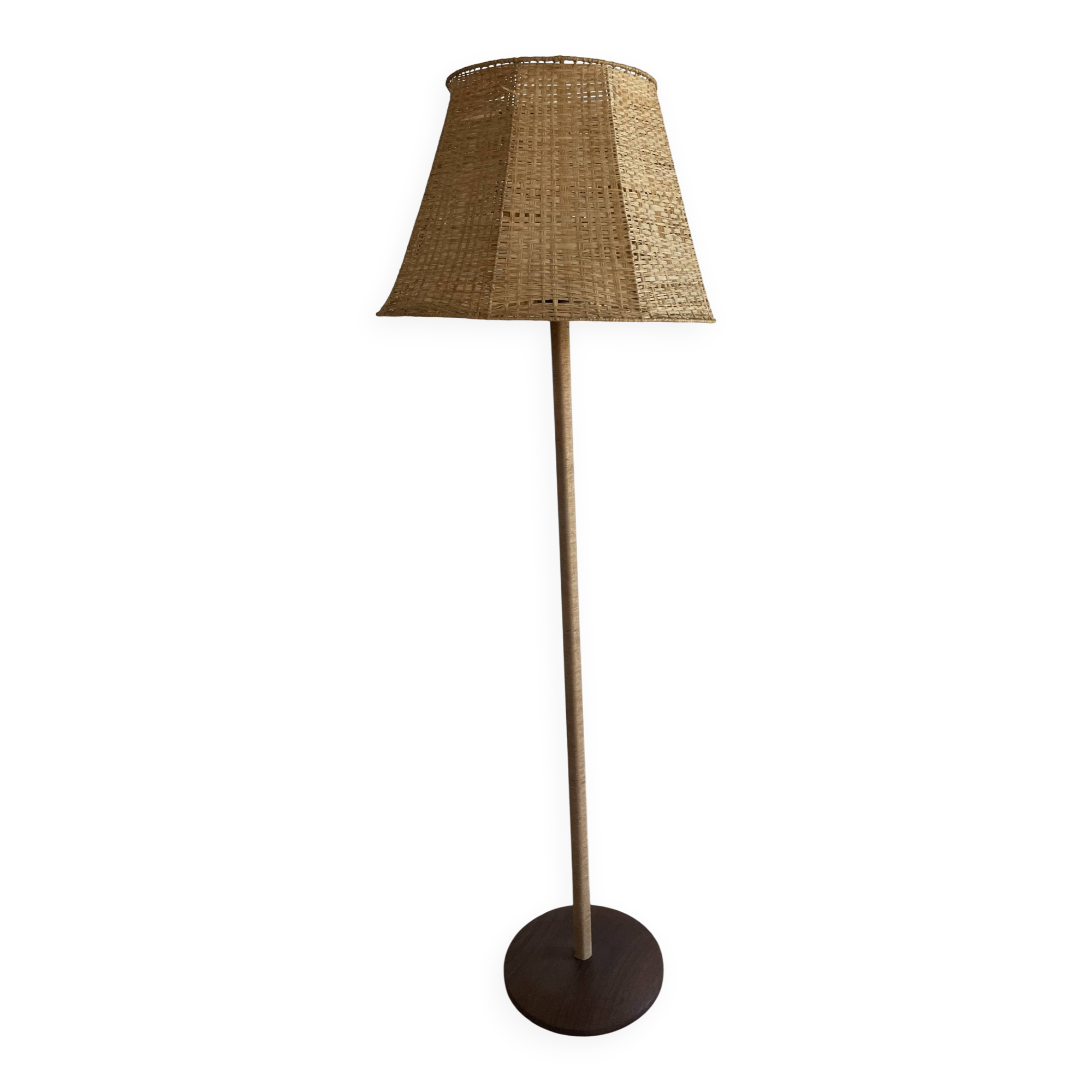 Teak base with raffia and a big papercord lampshade