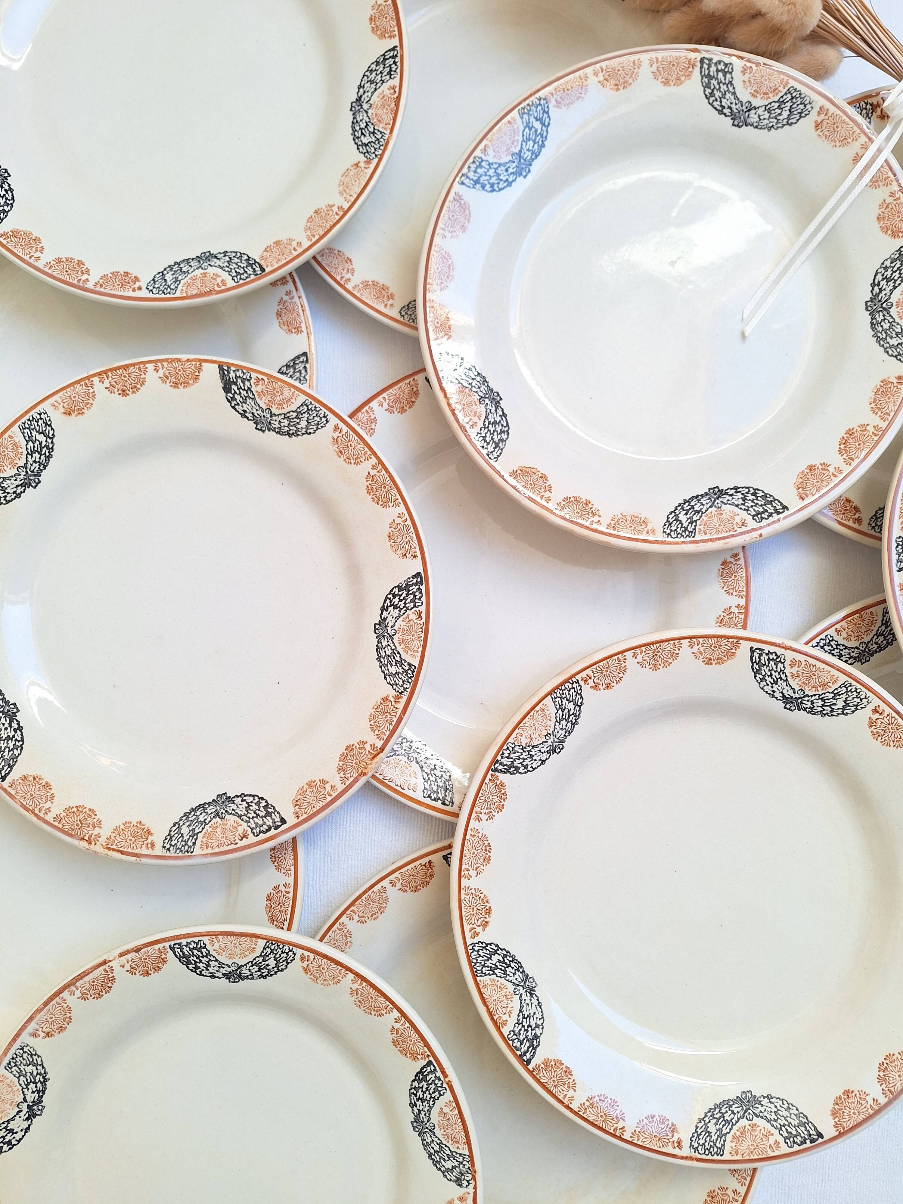 HBCM Pauline pattern dinner plates in orange and black