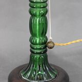 Lampe de table en verre restaurée des années 1940 avec abat-jour en verre