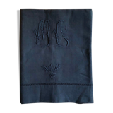 Drap ancien en pur lin lavé teinté en bleu nocturne