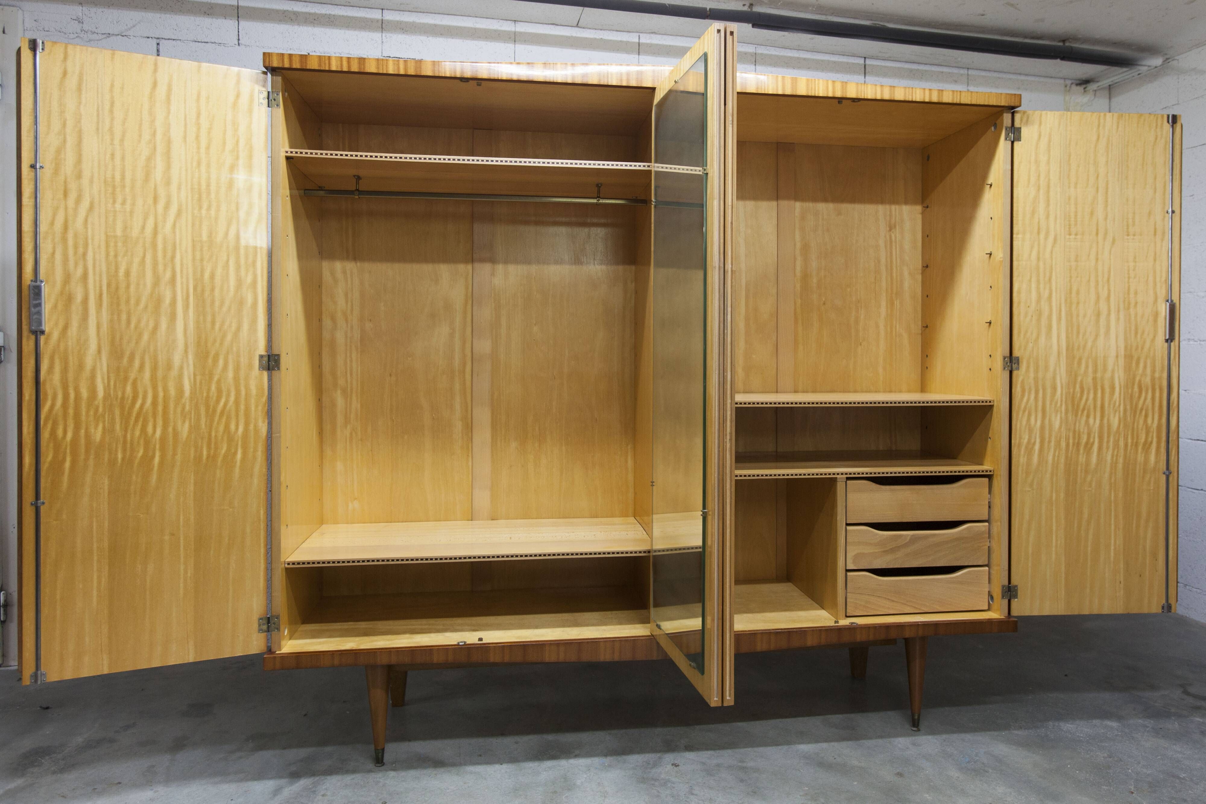 1960 Scandinavian wardrobe, atypical blond wood varnished, 4 doors 3