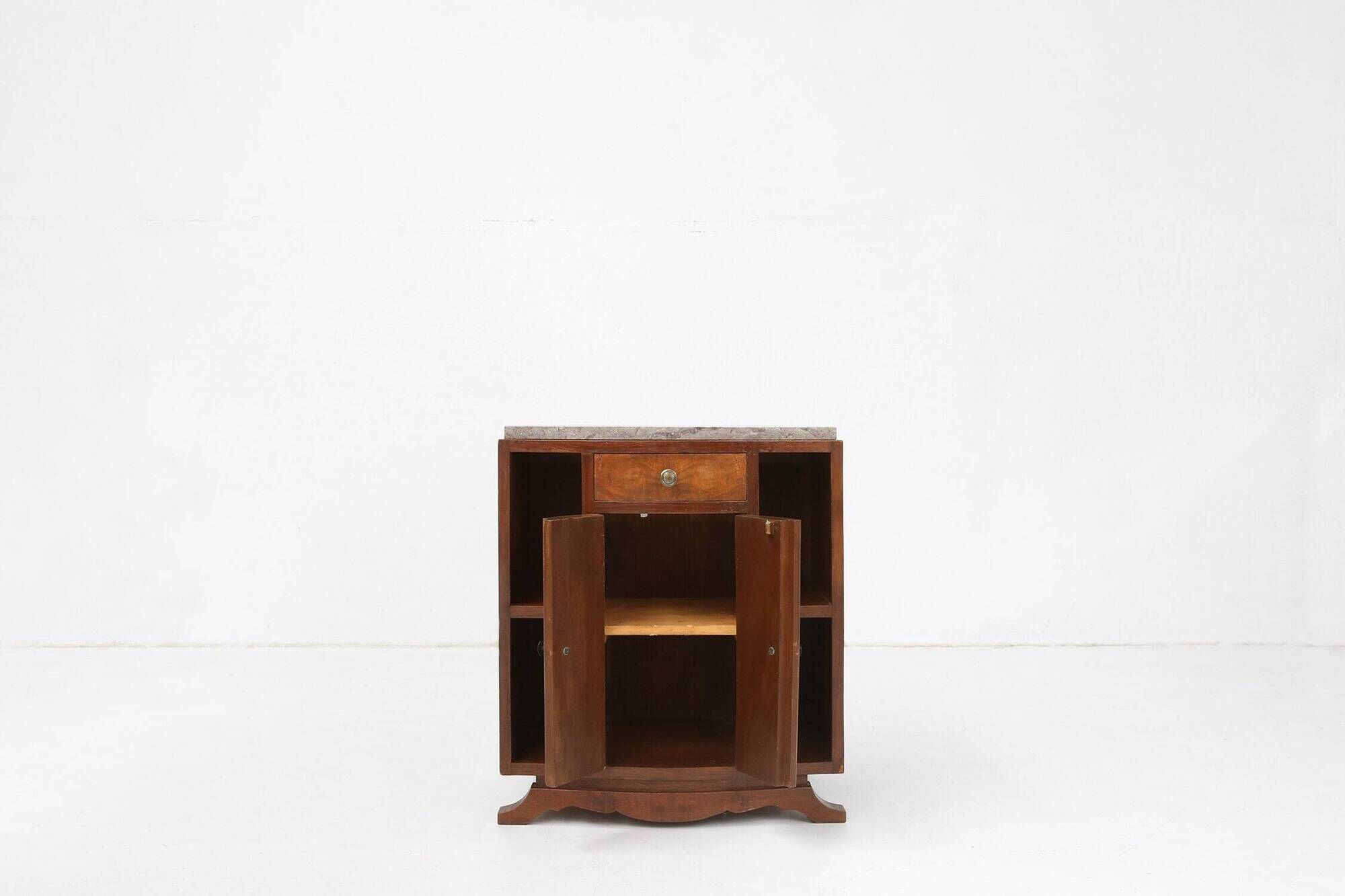 Art Deco cabinet in wood with a marble top, France, 1930s