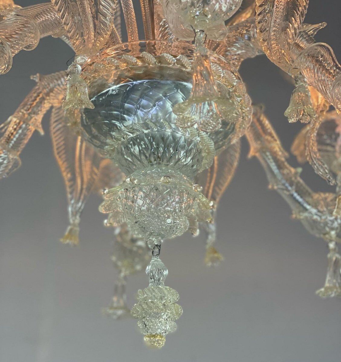 Rezzonico chandelier, venice, gilded murano glass circa 1920