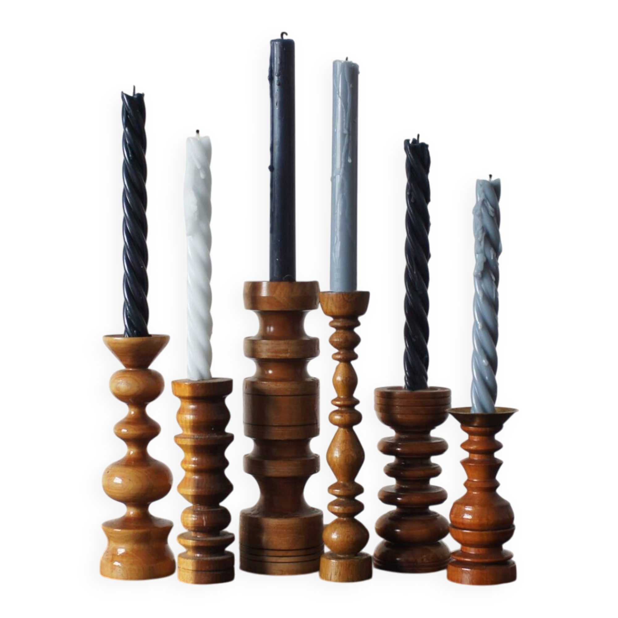 Scandinavian Wooden Candleholders, Set of 6