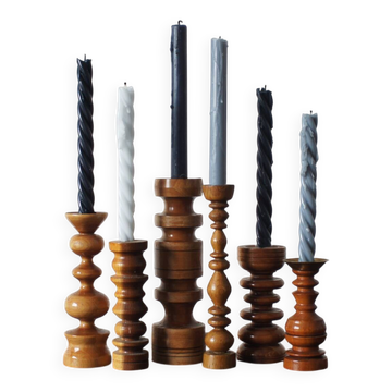 Scandinavian Wooden Candleholders, Set of 6