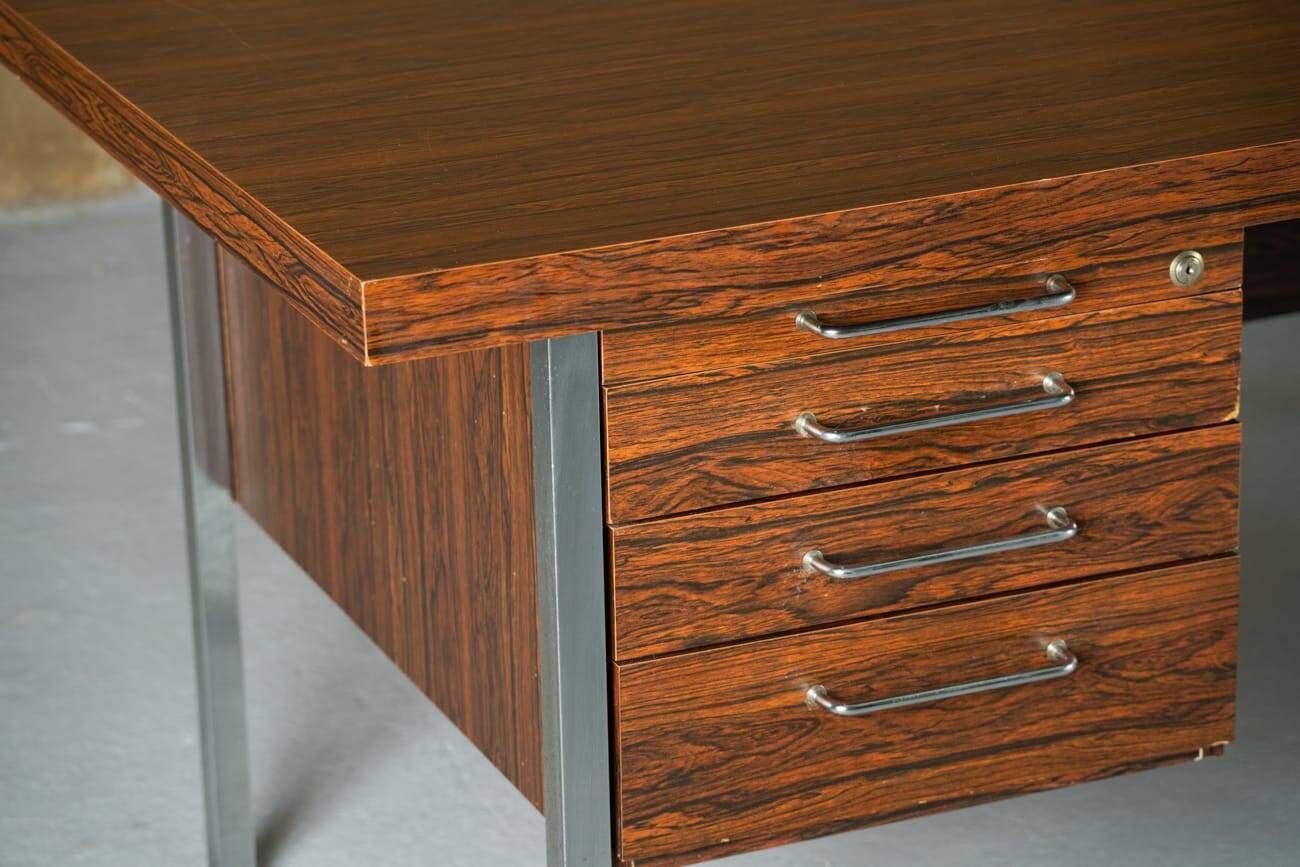 Mid-century rosewood and metal desk, Denmark 1970s