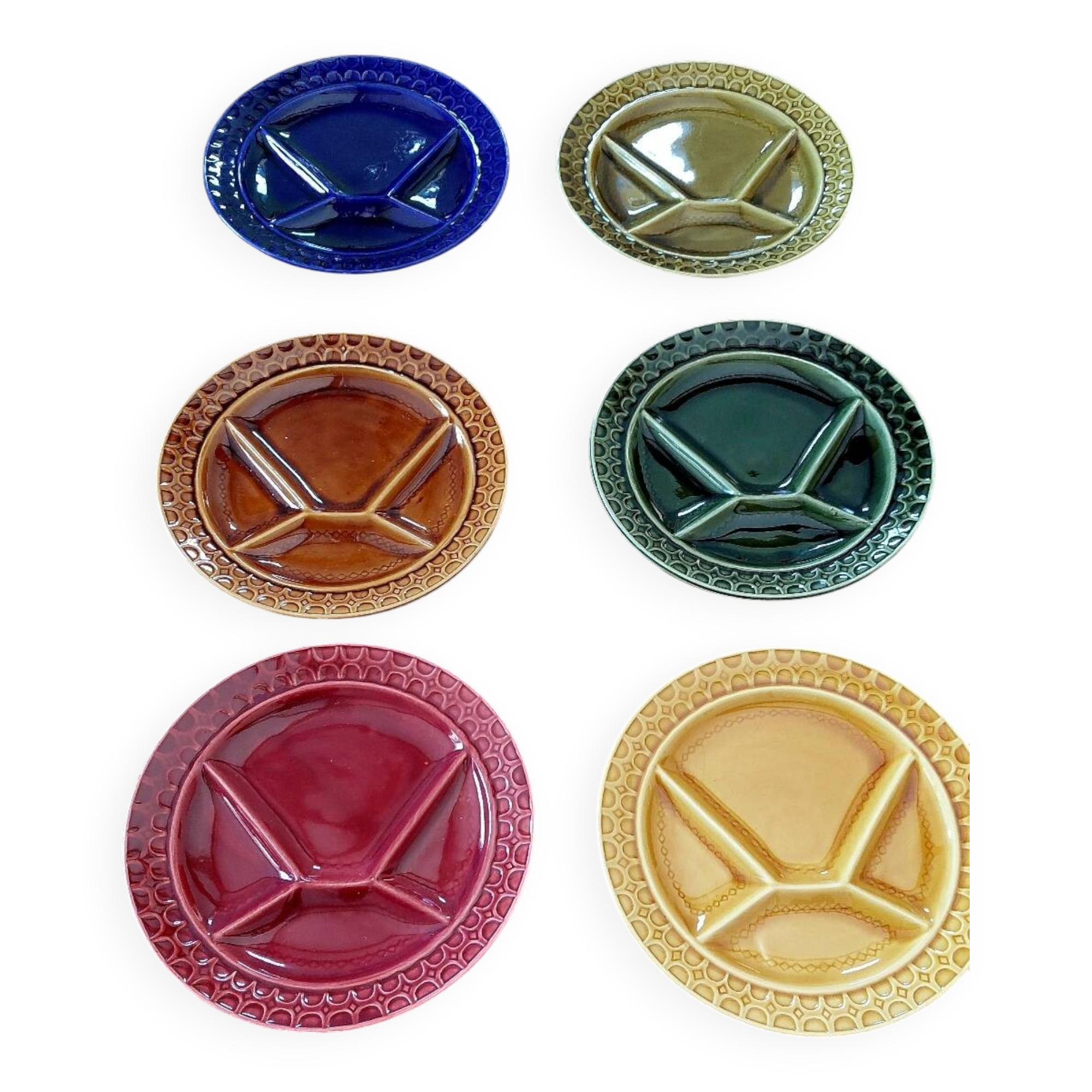 Set of 6 Sarreguemines plates for Burgundy fondue