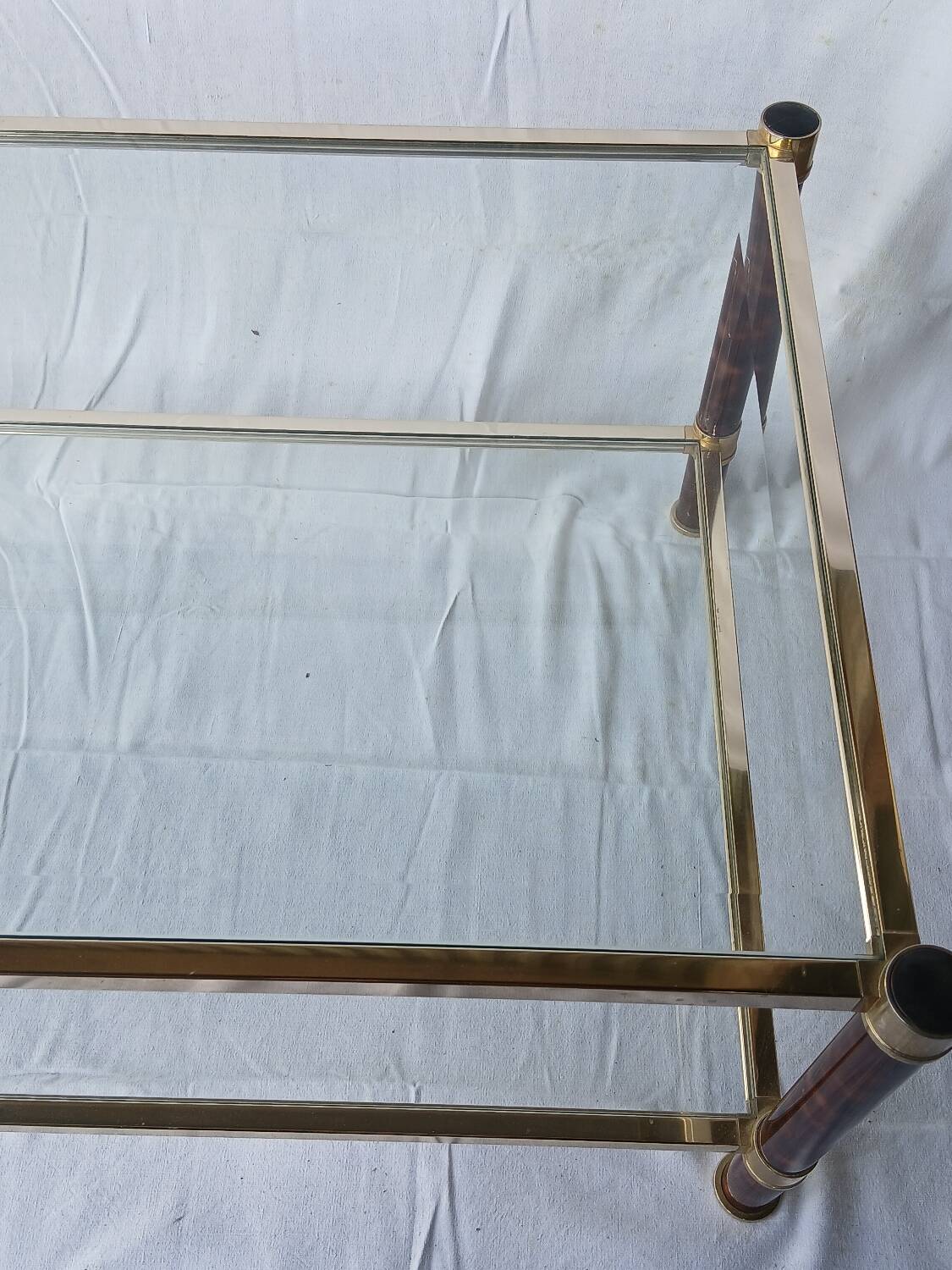 70s glass and brass coffee table