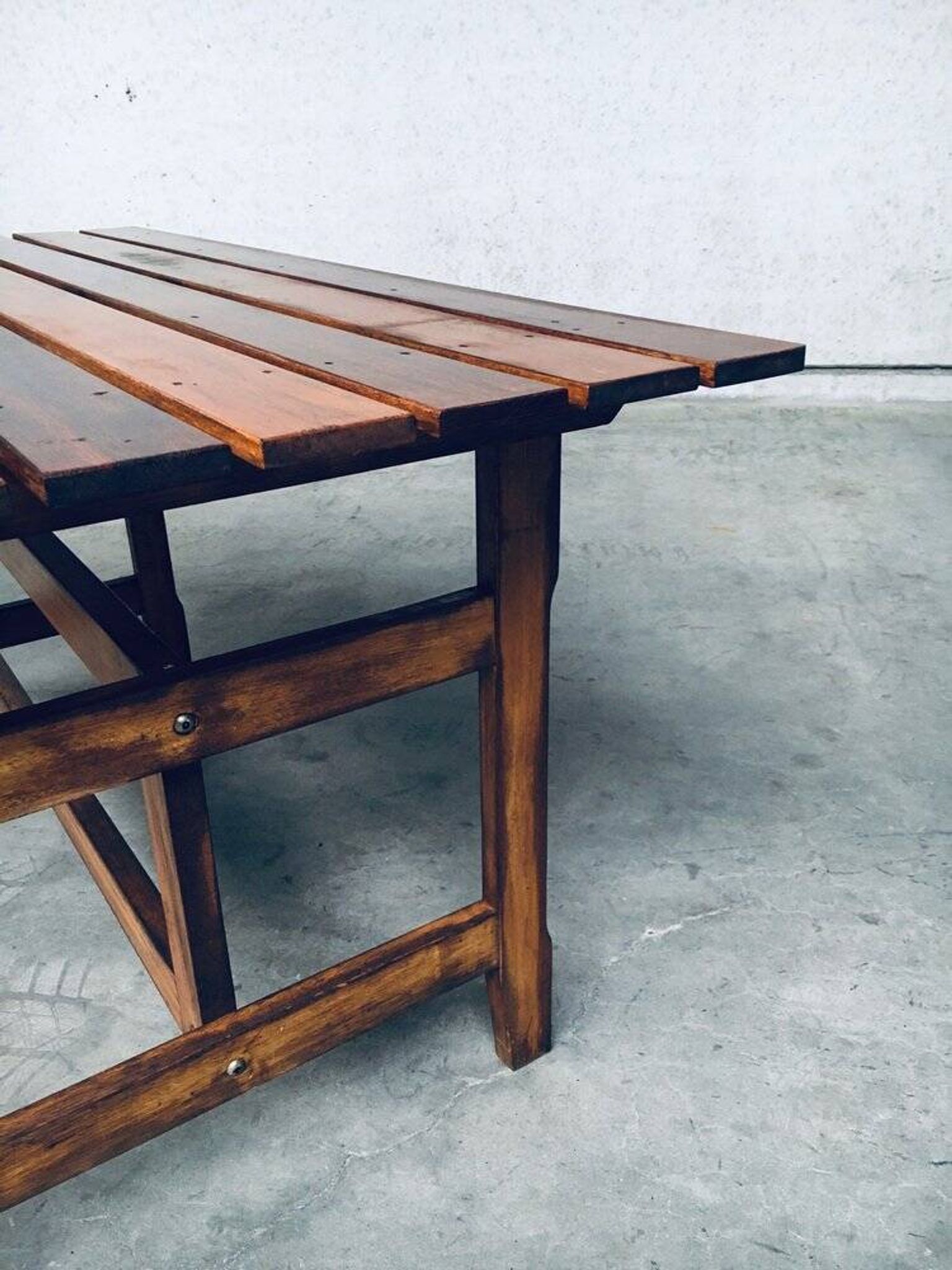 Patinated Wood Garden Table, 1970s