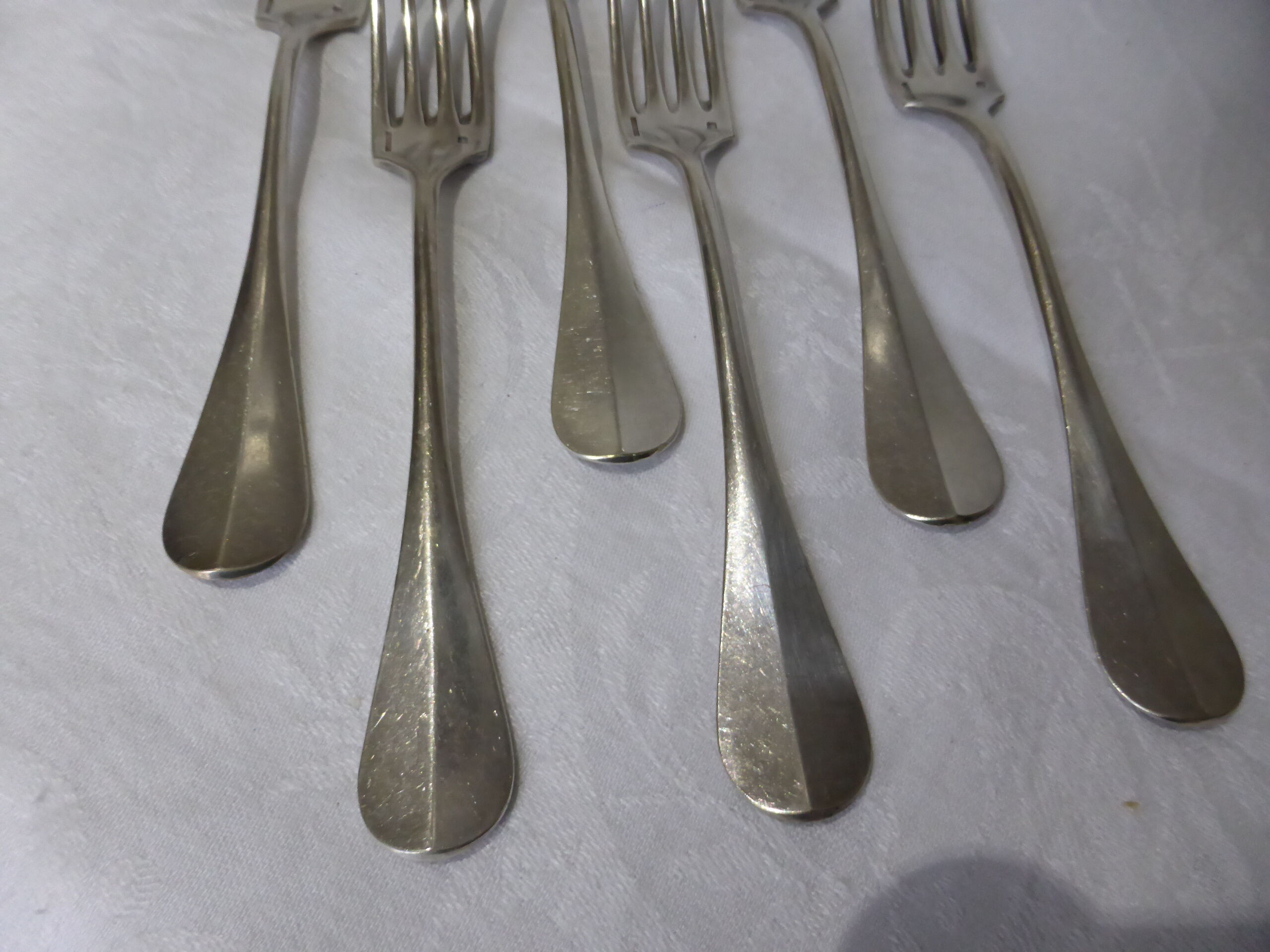 6 vintage silver metal forks