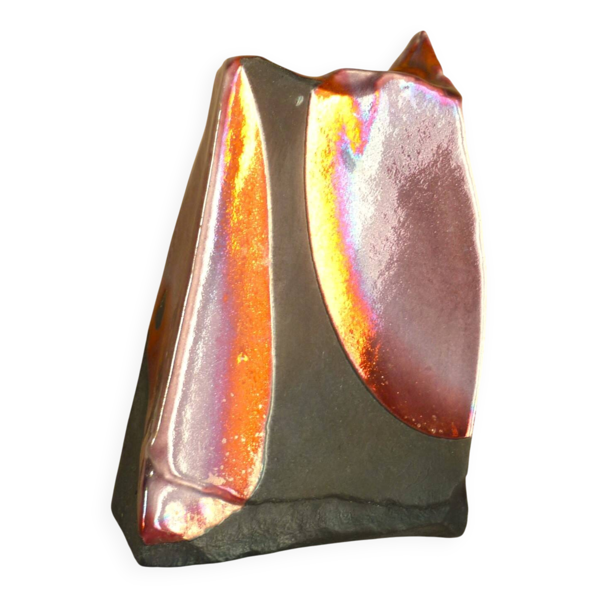 Raku ceramic vase, brutalist, gilded, design by Tony Evans