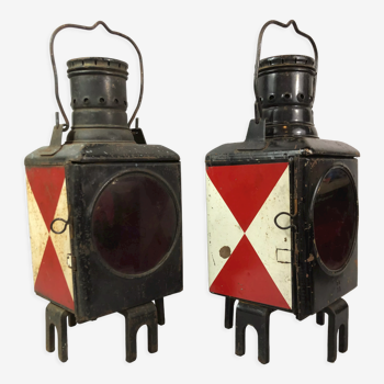 Pair of old lanterns tail car train Deutsche Bahn SNCF locomotive