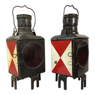 Pair of old lanterns tail car train Deutsche Bahn SNCF locomotive